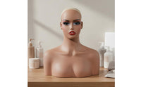 Female Mannequin Head with Shoulders Life-Size Synthetic Hair Mannequin Bust Light Weight Female Hairpiece Head Bust for Salon