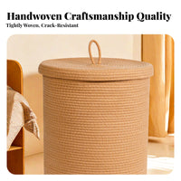 With Lid Lidded Rope container Woven Design Cotton Rope container Large Capacity Laundry Hamper Sturdy for home dwellers, Families, Students, Bedroom, Bathroom, Living Room, Nursery