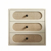Japanese Design 3-Drawer Rattan Bedside Table Natural Wood Look 3-Drawer Rattan Cabinet Nordic Aesthetic Nightstand Vintage design for Guesthouse Owners, Homeowners, Renters, Bedroom, Living Room, Entryway, Hallway