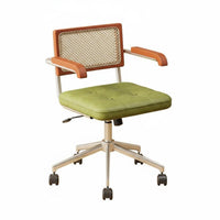 Adjustable Height Cane Back Rolling Chair Retro Design Swivel Seat Breathable Backrest Office Furniture Ergonomic Design for Home Users, Students, Adults, Study Room, Bedroom, Small Areas