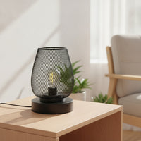 Decorative Table Lamp with Mesh Shade Industrial Mesh Lantern Cordless Desk Light Dimmable for Readers