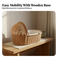 Portable Moses Basket Rocker Hand-Woven Rocking Cradle on Wheels Lightweight Bassinet Soft & Comfortable for Newborns, Infants, Parents, Nursery, Indoors, Bedroom, Bedside