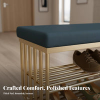 Luxurious Design Upholstered Shoe Rack Bench Padded Seat paded Rack Bench adaptable Use Entryway Seating Multi-Purpose for Apartment Dwellers, Homeowners, Hallway, Mudroom, Bedroom, Living Room
