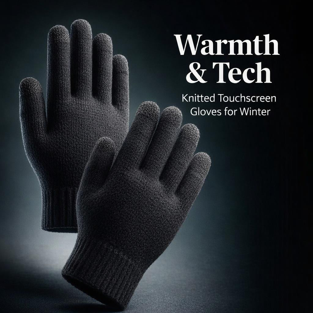Warm Acrylic Knitted Gloves for Walking Dog, Thermal Gloves for Shoveling Snow, Touchscreen Jacquard Knit Gloves for Running