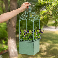 Cast Iron Hanging Planter, Vintage Square Hanging Basket with Chain, Painted Metal Planter for Balcony, Verandah & Patio