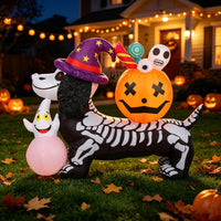 Skeleton Dog Inflatable Lovely Inflatable Dog with Witch Hat Weather-Resistant Yard Decoration for Lawn