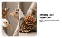 Textured Feathers Intertwined Peacock Statue Ornate Double Peacock Figurine Floral Base for Living Room Cabinet, TV Stand