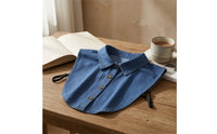 Detachable Denim Shirt Front Insert Button-down Half Shirt for Women, Students, Layered-Look, Office, School
