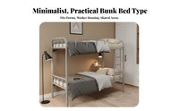 Stable Structure Steel Frame Bunk Bed Space Saving Metal Bunk Bed Full-Length Guardrail Dormitory Furniture Anti-Slip Ladder for Students, Roommates, Dorm Room, Construction Site Barracks, Bedroom