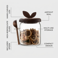 Glass Storage Jar with Wooden Spoon, Clear Glass Food Container for Tea Coffee Beans, Airtight Pantry Storage for Dry Ingredients