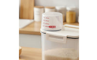 Moisture-Proof Rice Storage Bin with Measuring Cup Clear Visibility Airtight Grain Container Mess-Messless Pouring for Kitchen Cabinet