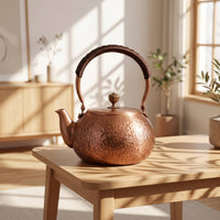 Curved Spout Copper Tea Kettle Wrapped Handle Tea Kettle with Lid Large Capacity Handmade for Hosts, Kitchen