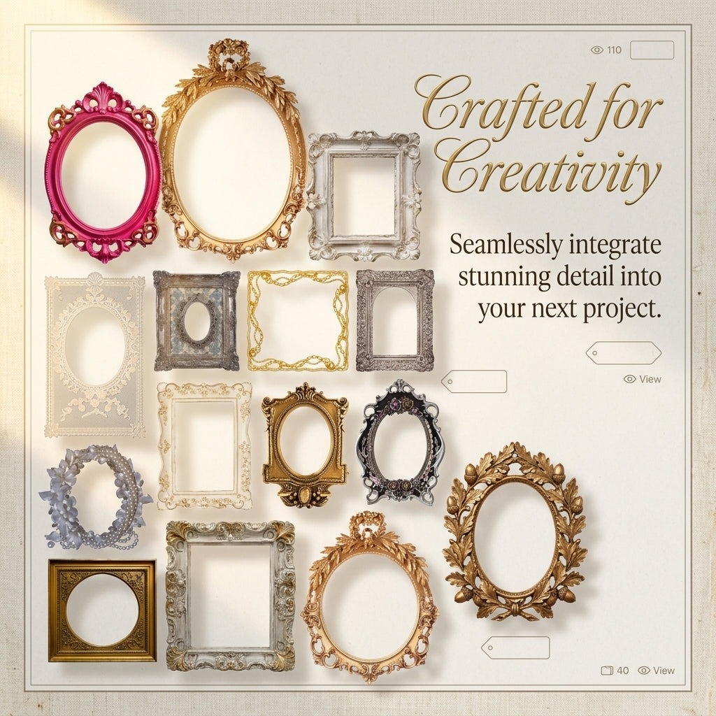 Vintage Baroque Frame PNG Transparent Background, Ornate Border Graphics for Photo Editing, High Resolution Clipart for Designers