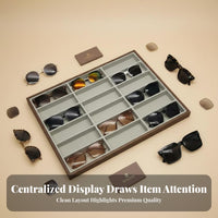 Large Capacity 18 Slot Sunglasses Display Tray Soft Lining 18 Slot Sunglasses Organizer for Retailers, Retail Counter, Dresser
