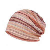Soft Breathable Summer Beanie Lightweight Striped Beanie Double-Layer Openwork Knit Hat Retro for Women
