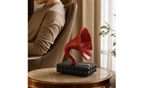 Gramophone Speaker Ornament Retro Speaker Statue with Geometric Base Sculptural Phonograph Ornament for Bookshelf, Office Desk