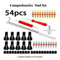 54 Pieces Multi-Functional 54 Piece Tire Repair Kit Heavy Duty Valve Stem Installation Tool Set High Quality Materials for Mechanics, Garage