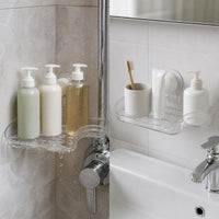 Suction Cup Corner Shelf for Bathroom Kitchen, Wall-Mounted No-Drill Storage Organizer for Faucet, Vanity, Cosmetics