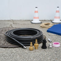 Pressure Washer Sewer Cleaning Kit Flexible Sewer Jet Hose Coiled Drain-Clearing Hose with Adapters for Homeowners