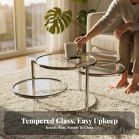 Minimalist design 2-Tier rotating Coffee Table Glass Top Household Furniture Space-Saving Sturdy and Stable for Apartment Dwellers, Homeowners, Adults, Living Room, Lounge Area, Bedroom, Office