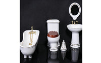 1/12 Dollhouse Lavatory Set Gold Trim Miniature Ceramic Lavatory Set Detailed Finish