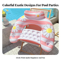 Leaf Print Inflatable Recliner Cooling Mesh Seat Water Lounger with Backrest Fast Inflation Inflatable Pool Chair for Adults, Men, Beach, Vacation