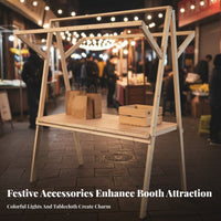 Easy Assembly Wooden Market Stand with Canopy Spacious Countertop Foldable Wooden Market Booth Foldable Vendor Stall for Artisans, Artisan S, Small Business Owners, Night Markets, Street Fairs, Trade Exhibit S, Backyard Parties