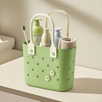 Portable Tote Basket with Handles Ventilated Perforated Storage Tote Multi-Purpose Plastic Storage Bin with Handles Lightweight for Bathroom, Shower, Closet