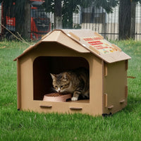 Cat Feeding House Weatherproof Stray Cat House with Pitched Roof for Backyard