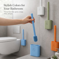 Wall-Mounted Silicone Toilet Brush Set with Long Handle for Bathroom Cleaning