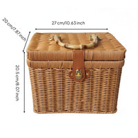 Handwoven Design Rattan Design Storage Case With Handles Vintage Design Storage Box Multi-Purpose Wicker Suitcase Basket Multifunctional for Women, Gift Giving