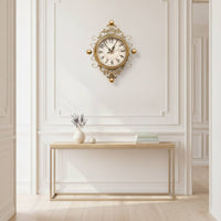 Wall Clock with Metal Frame Iron-Look Metal Wall Clock Ornate for Living Room, Entryway, Hallway