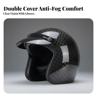 Carbon Fiber 3/4 Helmet Impact Absorption Carbon Fiber Breathable Lining Guarding Headwear for Bikers, Adults, Road Trips, Long-Distance Riding