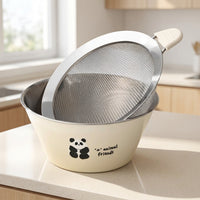 Stainless Steel Colander Bowl with Handle, 304 Stainless Steel Double Layer Drainage Bowl, Round Fruit Colander and Vegetable Strainer Set