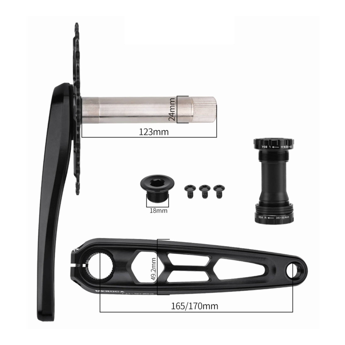 Direct-Mount Bike Crank Arm Assembly 165 Mm Crank Arms with Spindle Hollowed Crankset Matte Black for Mountain Bikers, Cyclists, Trail Riding, Drivetrain Upgrade