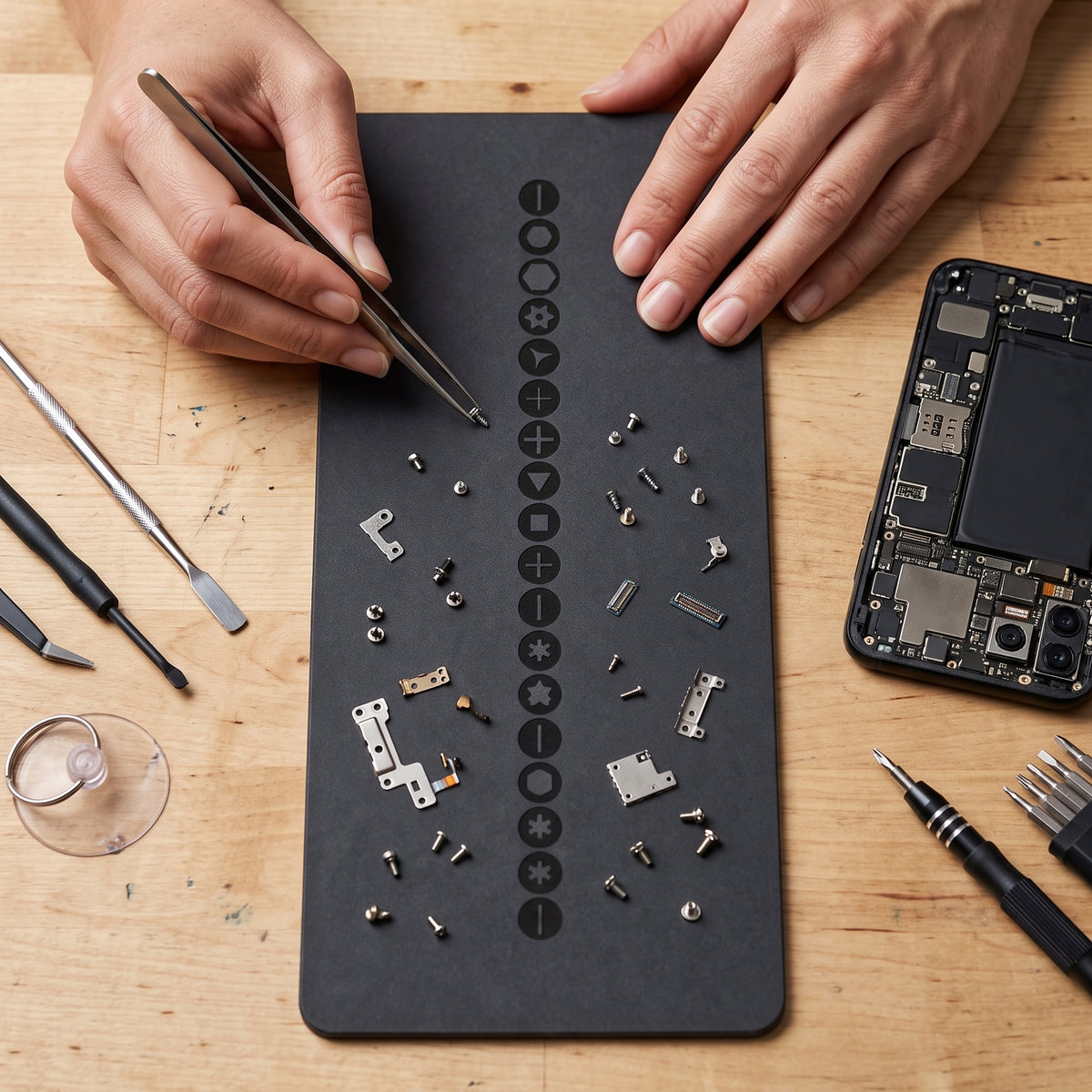Double-Sided Magnetic Screw Memory Mat for Phone Repair Work