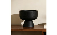Tabletop Planter Wood-Grain Planter with Pedestal Base Black Pedestal Bowl for Refined Aesthetic Seekers