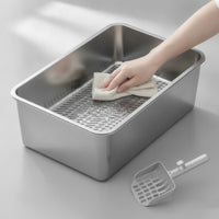Stainless Steel Litter Box Anti-Slip Litter Box with Sifter Tray Smooth for Home