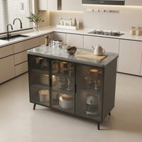 Kitchen Cabinet with Glass Doors Versatile Storage Cabinet with Hard Surface Top Modern Dining Room Credenza for Apartment Dwellers