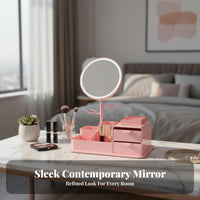 Lighted Mirror with Storage Base light-emitting diode Lighting Makeup Organizer Large Capacity