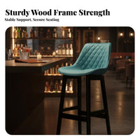 With rear supportrest Wooden Frame Bar Stool sturdy Wood Construction Counter Chair Nordic Aesthetic Seating Furniture Minimalist design for Interior Designers, Homeowners, Entertainers, Restaurant, Front Desk, Kitchen, Living Room