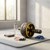 Two-handleHandle Ab Wheel with Knee Pad Non-Slip Abdominal Roller with Resistance Band Stable Ab Roller Wheel Balanced for Beginners, Home Gym, Living Room