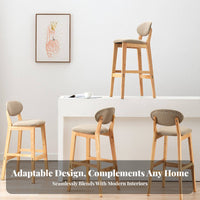 Nordic Design Upholstered High Seat with Backrest Built-in Footrest Bar Stool Padded Cushion Counter Chair Quiet Anti-Slip Pads for Homeowners, Restaurant Owners, Entertainers, Kitchen Island, Dining Room, Cafe, Cafe
