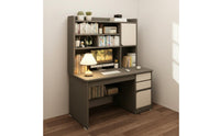 Spacious Desktop Computer Desk with Bookshelf Sturdy Construction Study Table with Storage Shelves Long-Lasting Material Desk with Hutch Paint-Unfinished Finish for Students, Bedroom, Dorm Room