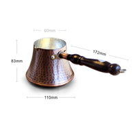 Antique Bronze-Brown Copper Cezve Dimpled Metal Hammered Copper Coffee Pot Wooden Handle Turkish Coffee Pot Flared Top