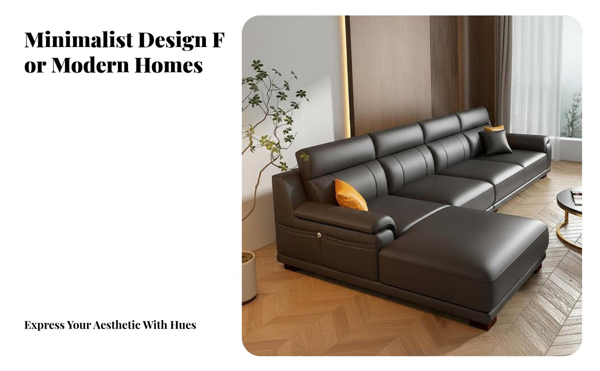 L-Shaped Chaise Sectional Genuine Leather Sectional Couch with Chaise Modern Minimalist Design Living Room Furniture for Homeowners, Families, Bedroom