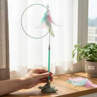 Retractable Cat Wand Toy with Strong Suction Cup Base and Replaceable Feather Refills