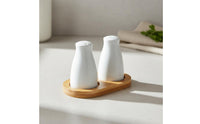 2 Pieces Table Seasoning and Pepper Seasoning Pair Decorative Ceramic Spice Shakers Includes Bamboo Tray Tabletop Set for Kitchen Countertop