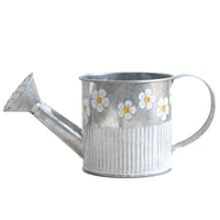 Watering Can with Floral Motif Galvanized Watering Can with Distressed Finish Metal Flower Pot Ribbed Planter Compact
