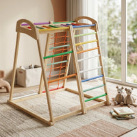 Wooden Climbing Frame with Rings Multicolored Inverted-V Climber Active Wooden Climber for Children, Young Children, Playroom, Living Room